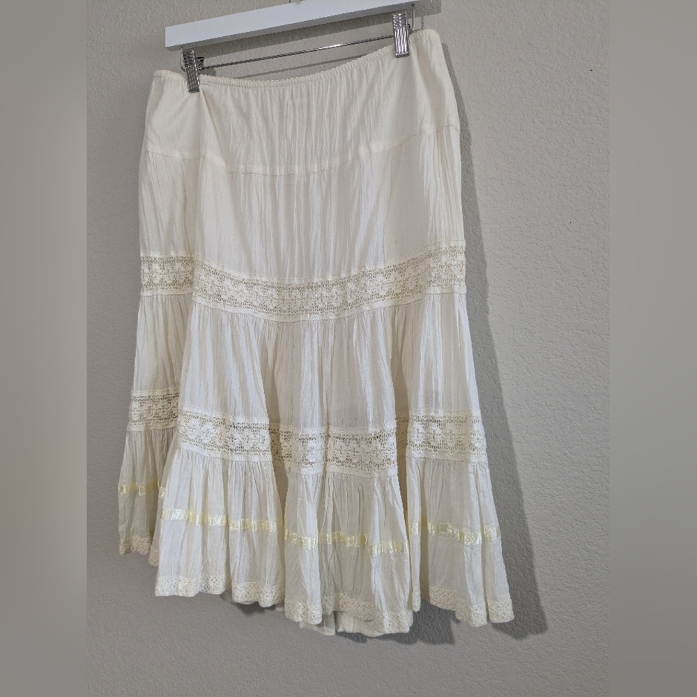 Vintage Frederick's Of Hollywood Tiered Lace Slip Skirt XS Ivory - Picture 2 of 16